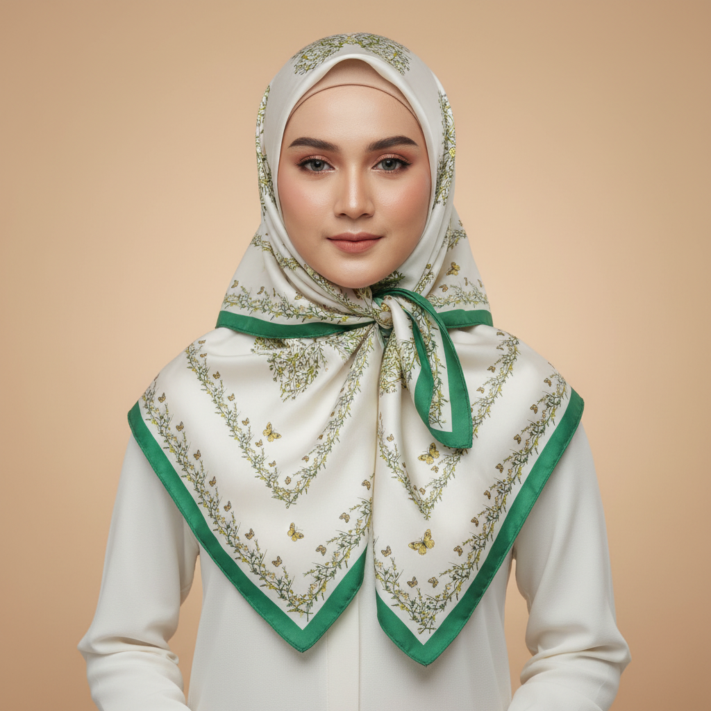 White Floral Butterfly Headscarf